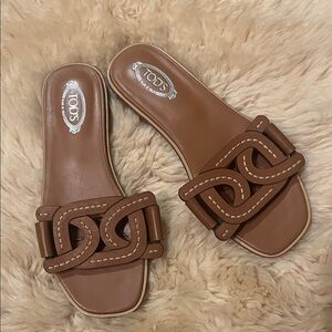 Tod's Kate Chain Leather Slide Sandals Sz 35